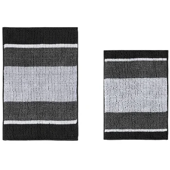 

Bathroom with Plush Chenille Bathroom Rug, Non-Slip Plush Striped Floor Mat, Bathroom Rug Set, Microfiber Doormat Kitchen (2-20