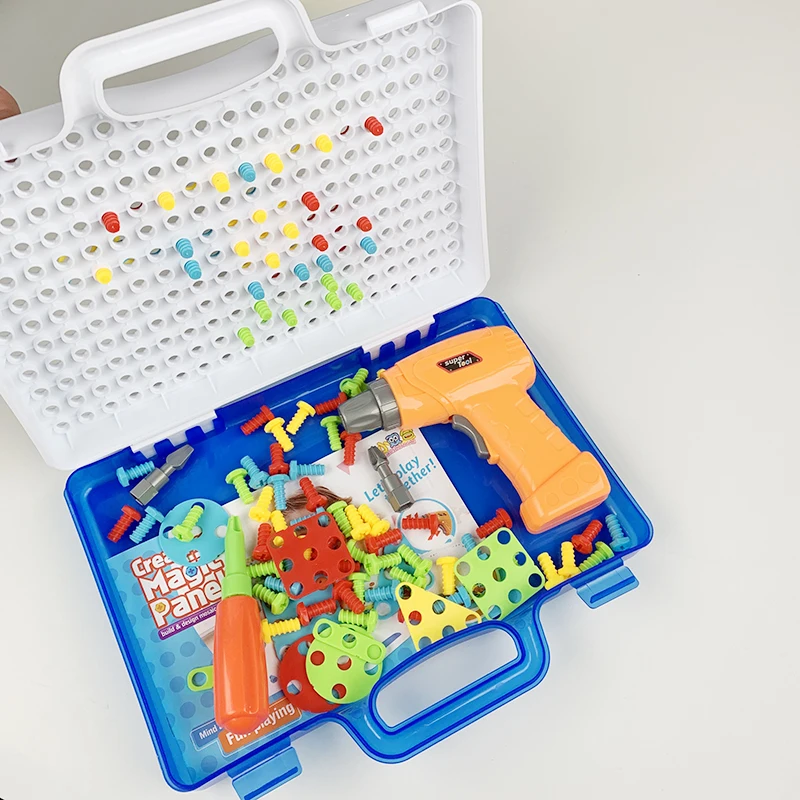 Children Electric Nut Assembly Toy Set Fight Inserted Screw Driver Disassembly Electric Drill Tool Table Baby Jigsaw Puzzle