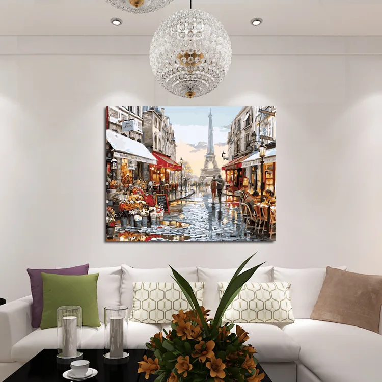 

AliExpress Wish Hot Selling Frameless Painting High-definition Spray-print Canvas Iron Tower Street View Scenery Oil Painting