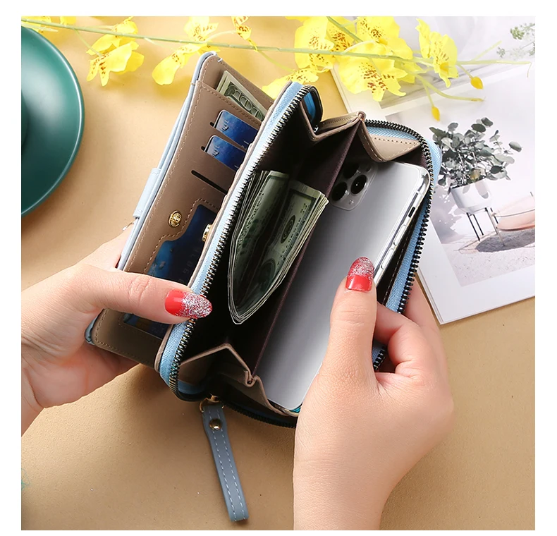 Lovely Mickey Cartoon PU Leather Lady Long Hand Holding Large-Capacity Card Holder Women`s Wallet Girl Fashion Mobile Phone Bag