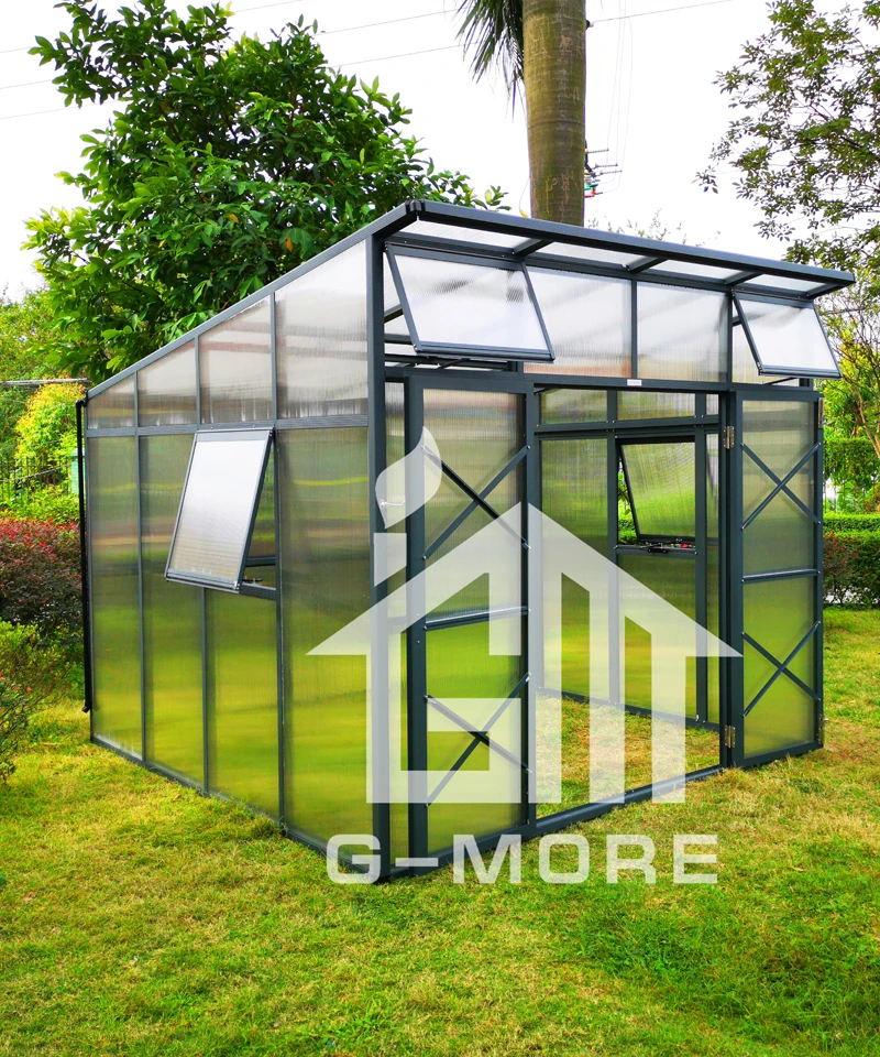 Super strong garden slant roof prefabricated greenhouse with 10MM polycarbonate panels