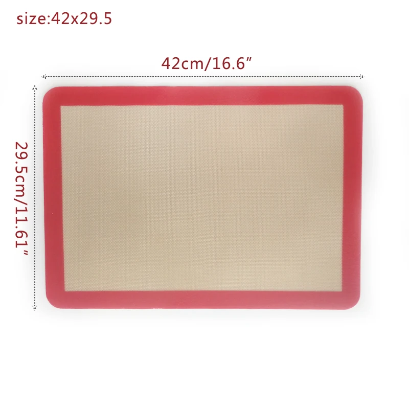 Силиконовый прорезатель для ребенка коврик для выпечки Макарон высокотемпературный устойчивый антипригарный коврик для выпечки утолщенный стекловолокно приспособления для выпечки - Цвет: 03 42x29.5cm red
