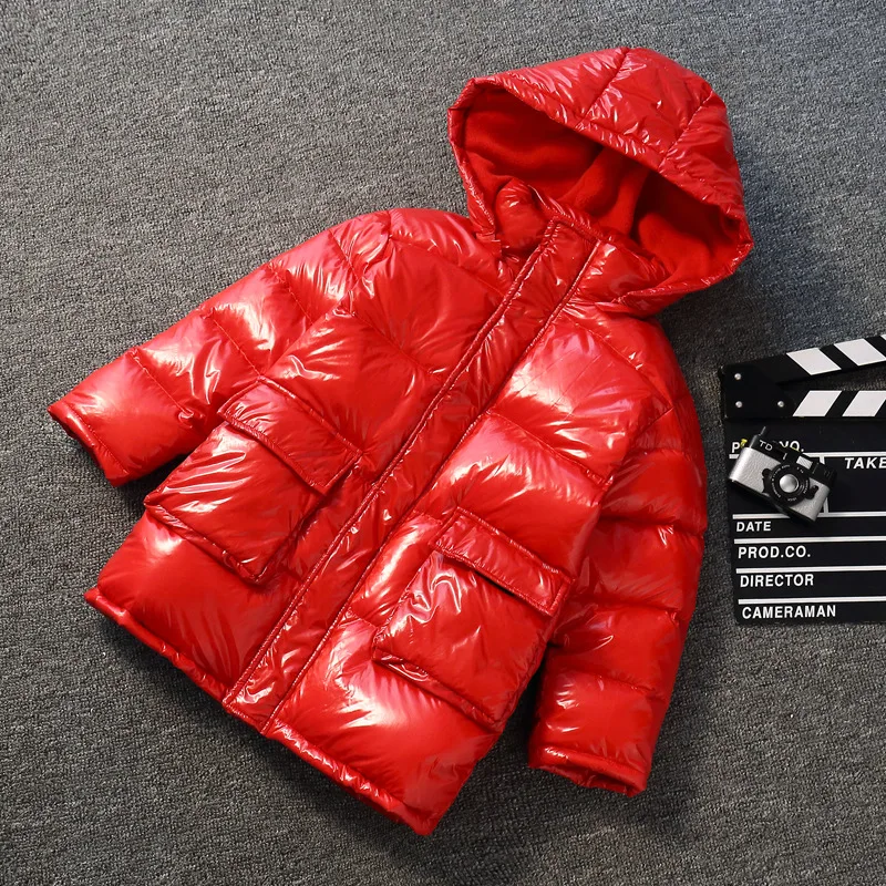 Новые детские зимние парки Новые Теплые утепленные пальто на молнии для мальчиков детская куртка зимние пальто для девочек хлопковая однотонная длинная одежда для девочек - Цвет: Красный