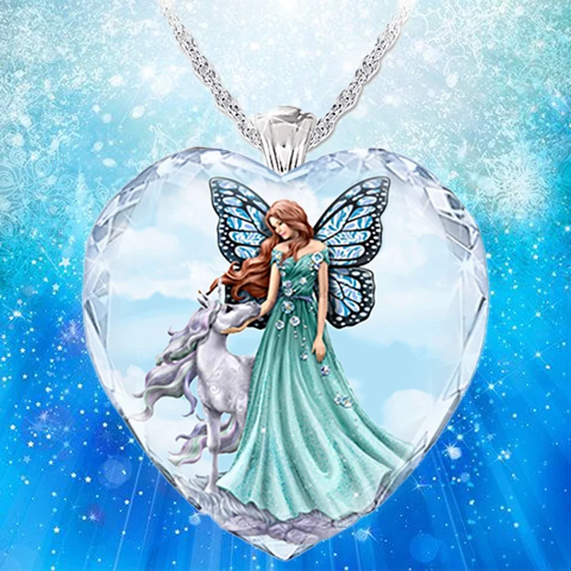 Heart-shaped Crystal Glass Deer Butterfly Elf Girl Pendant Necklace Women's Jewelry New Metal Animal Accessories Female Gift | Украшения