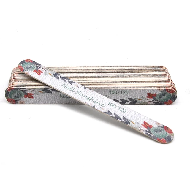 10 Pcs Printed Flower Wood Nail Files 100/120/150/180/240 Wooden Sanding Buffer Block Gel Polishing Nails Files Accessories Tool flower 100-120