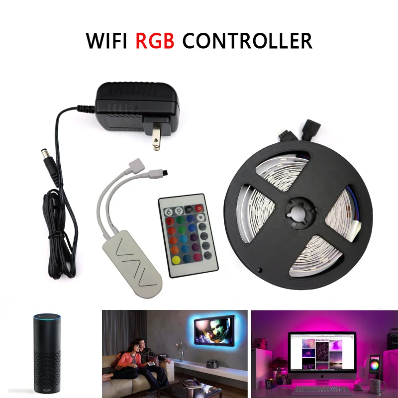 Светодиодный светильник rgb-лента 12 В 12 В 5 м SMD5050 rgb-лента гибкий светодиодный светильник ИК wifi контроллер - Цвет: Белый