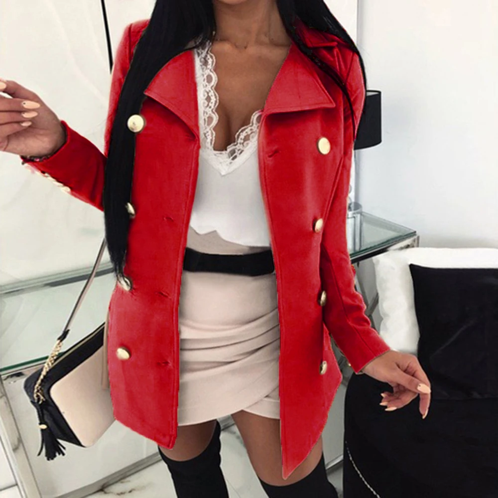 

NewSpring Ladies Blazers 2019 Fashion Double Breasted Slim Blazer Women Suit Jacket Pink Female Plus Size Blazer Femme Formal