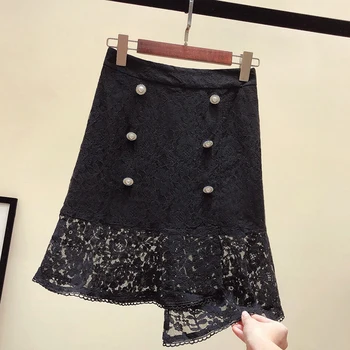 

Black Skirt Female 2020 Spring and Summer New High Waist Slim Irregular Lace Stitching Bag Hip Short Skirts Womens Sexy Skirt