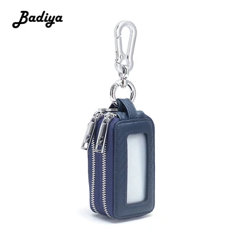 

Genuine Leather Men Key Wallet Housekeeper Double Pocket Zipper Mini Wallet Car Key Bag Keys Holder Large Capacity Key Holder