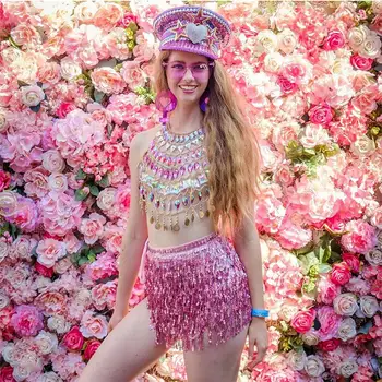 

Crystal Gem Necklace Bra Sequins Metal Body Chain Hollow Out Chest Harness Sexy Boho Hot Dance Costume Top Plus Size Jewelry