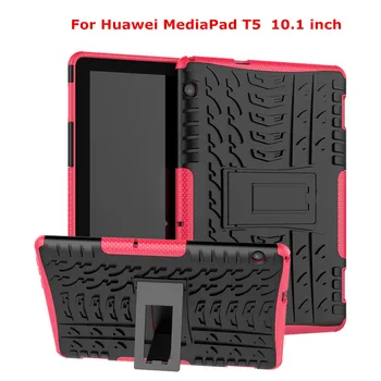 

Hybrid PC+TPU Silicone Armor Holder Back Cover For Huawei MediaPad T5 10.1 inch Full Body Shockproof Protective Case