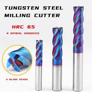HRC65 Carbide End Mill Cutter 1 2 4 5 6 8 10 12mm 4 Flutes Milling Cutter Nano Coating Tungsten Steel Cutting Tools CNC Maching