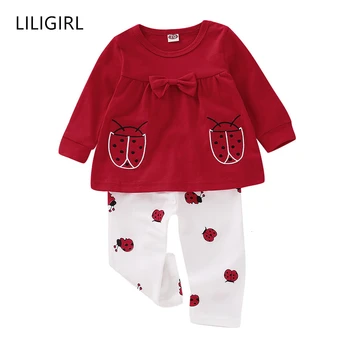 

LILIGIRL Newborn Baby Boys Girls Fashion Winter Outfits Sets Warm Long Sleeve Beetle Cartoon Print Top+Pants 2Pcs Clothing Suit