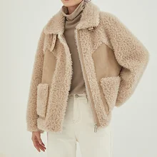 

Solid Color Sheep Shearling Fur Short Coats Female Women's Composite Fur Wool Jackets Lambswool Warm Outwear Winter 2021