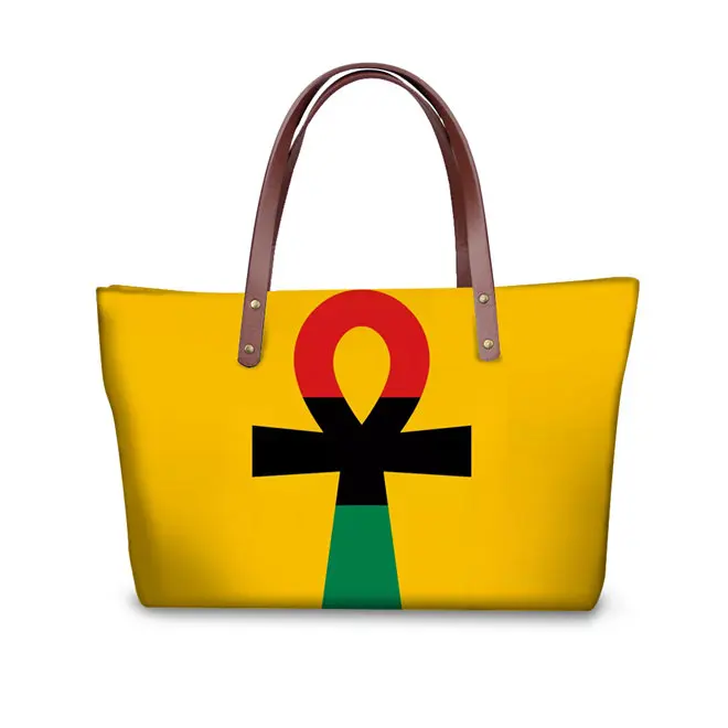 WHEREISART Pan African Ankh Prints Handbag Women Casual Bags Female Shoulder Bag Large Capacity American Tote Hand Bag - Цвет: YQ3450AL