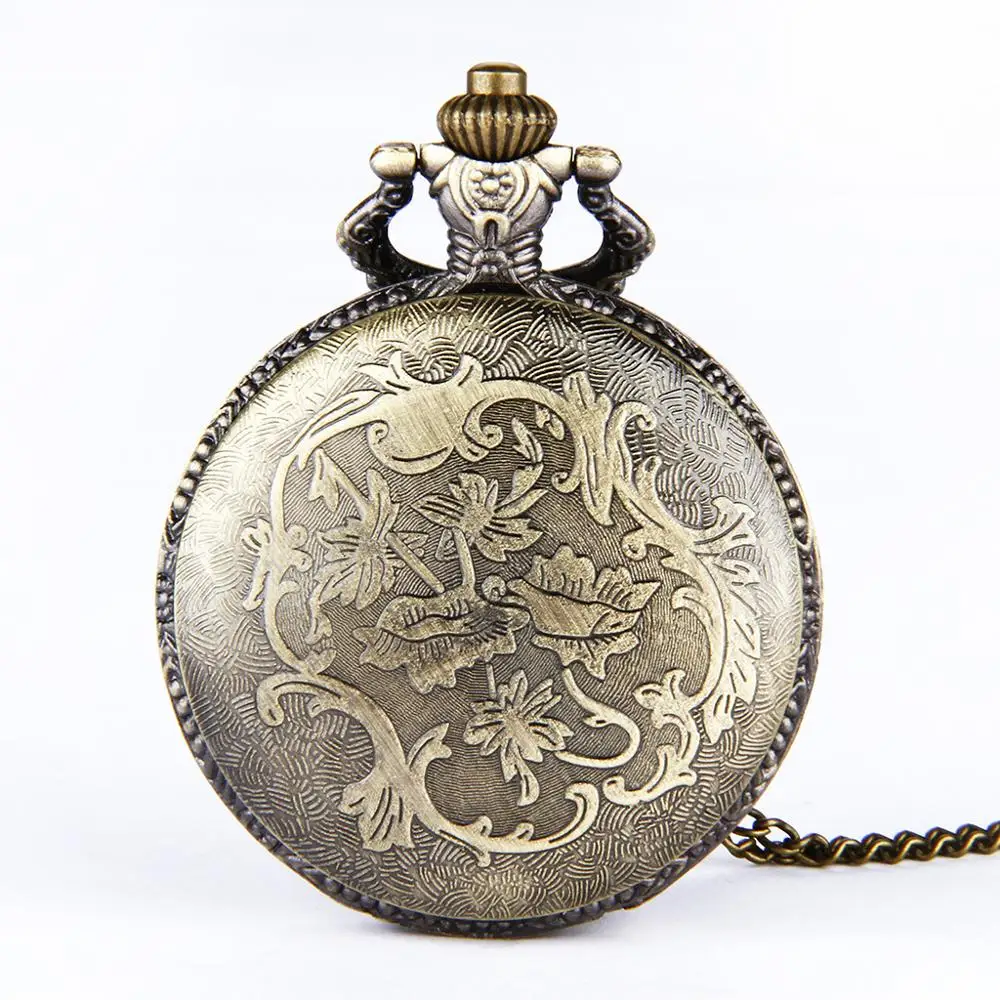 Большая тонкая цепочка бронзовый корпус гравировка индийские и американские винтажные поезд женские карманные часы с узором