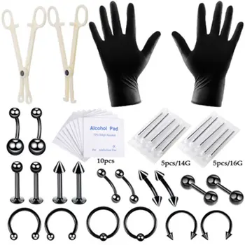

Tattoo Piercing Tool Set 42 Pieces Lip Piercing Eyebrow Earrings Umbilical Ring Whole Body Piercing Kit