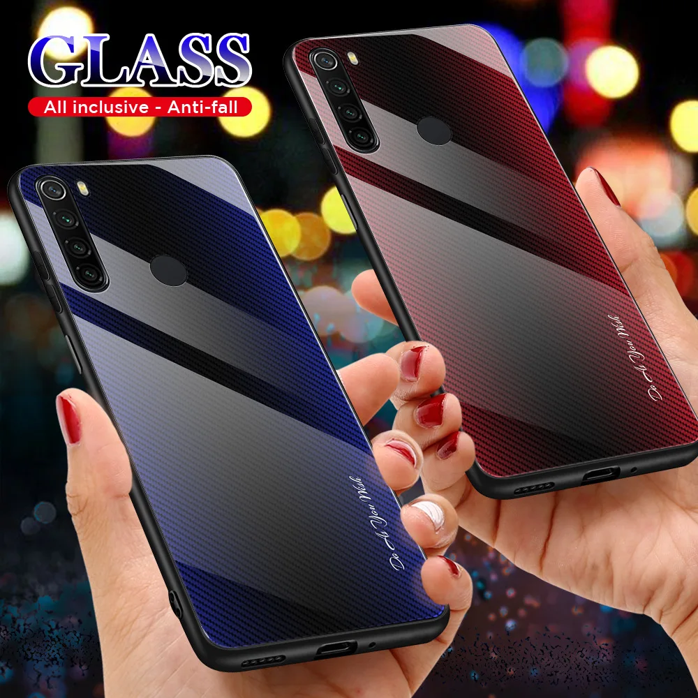Чехол из закаленного стекла для Xiaomi Redmi Note 8, Ударопрочный Мягкий каркас, жесткая стеклянная задняя крышка для Xiaomi Redmi Note 8 Pro