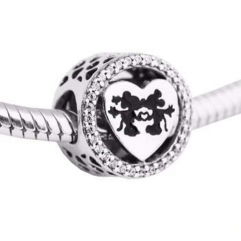 

Mouse Love Clear CZ Icons Charm Silver Beads For Jewelry Making Fits European Bracelets Sterling Silver Jewelry Woman DIY