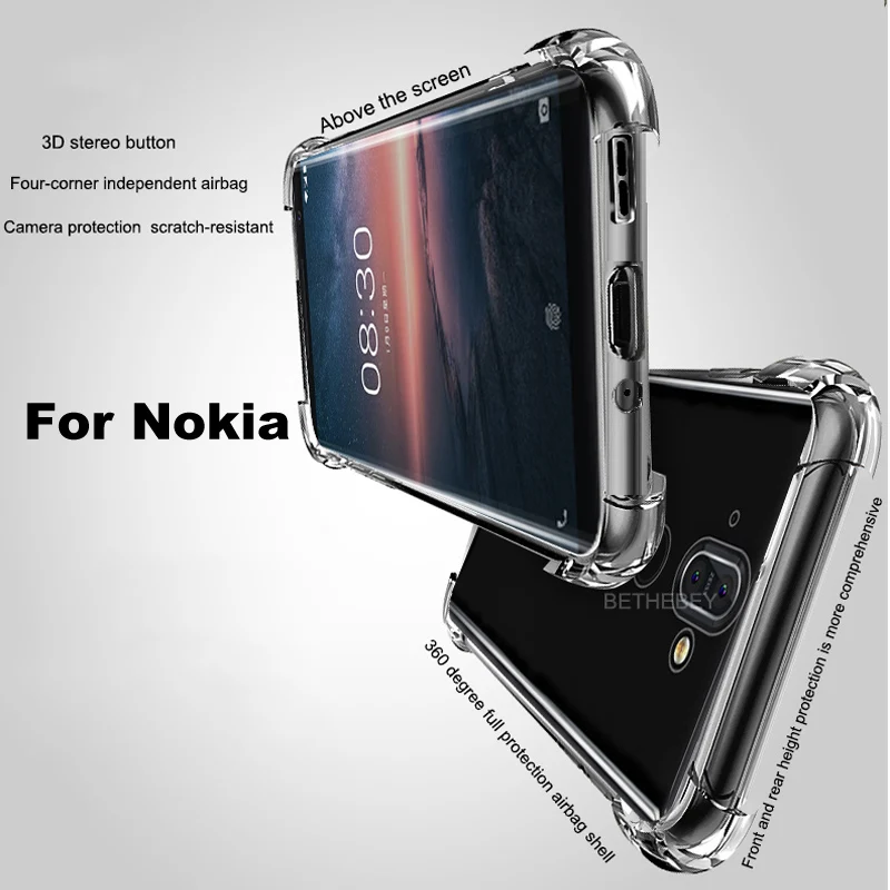 Для Nokia 2,1 3,1 5,1 6,1 7 Plus 1 8 Sirocco 2 7 8 5 3 6 360 градусов Полная защита Прозрачный мягкий силиконовый прозрачный чехол