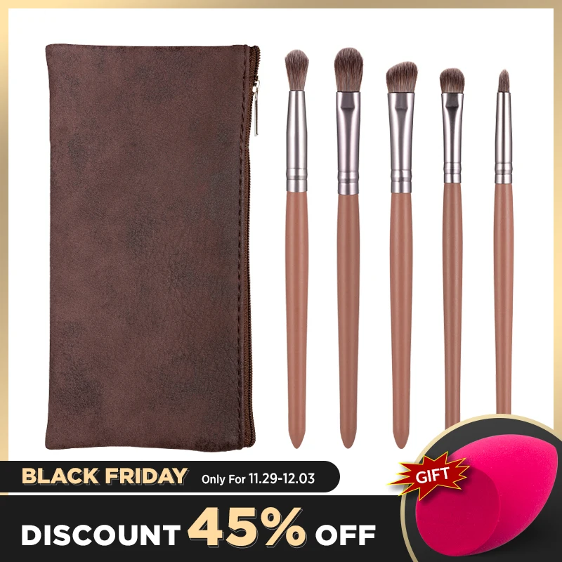 

Anmor High Quality 5Pcs Makeup Brushes Professional Make Up Brush Set Eyebrow Eyeshadow Blending Soft Portable Cosmetic Kit Bag