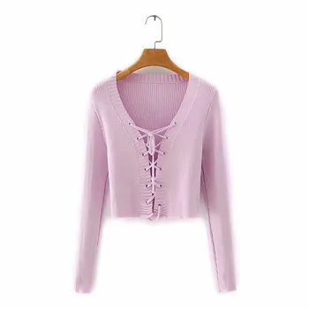 

2020 women sexy fashion drawstring solid summer sweater female stylish elastic lace up cardigans long sleeve 3 color knitwear