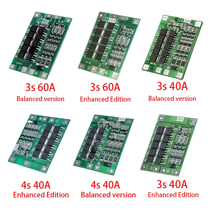 3 S/4S 40A 60A литий-ионный аккумулятор Защитная плата 18650 BMS для электродвигателя 11 1 V 12
