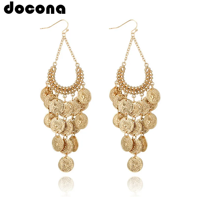 docona Gypsy Gold Color Hollow Leaf Coin Pendant Earrings for Women Metal Long Tassel Drop Dangle Earring Pendientes 6643 docona Gypsy Gold Color Hollow Leaf Coin Pendant Earrings for Women Metal Long Tassel Drop Dangle Earring Pendientes 6643