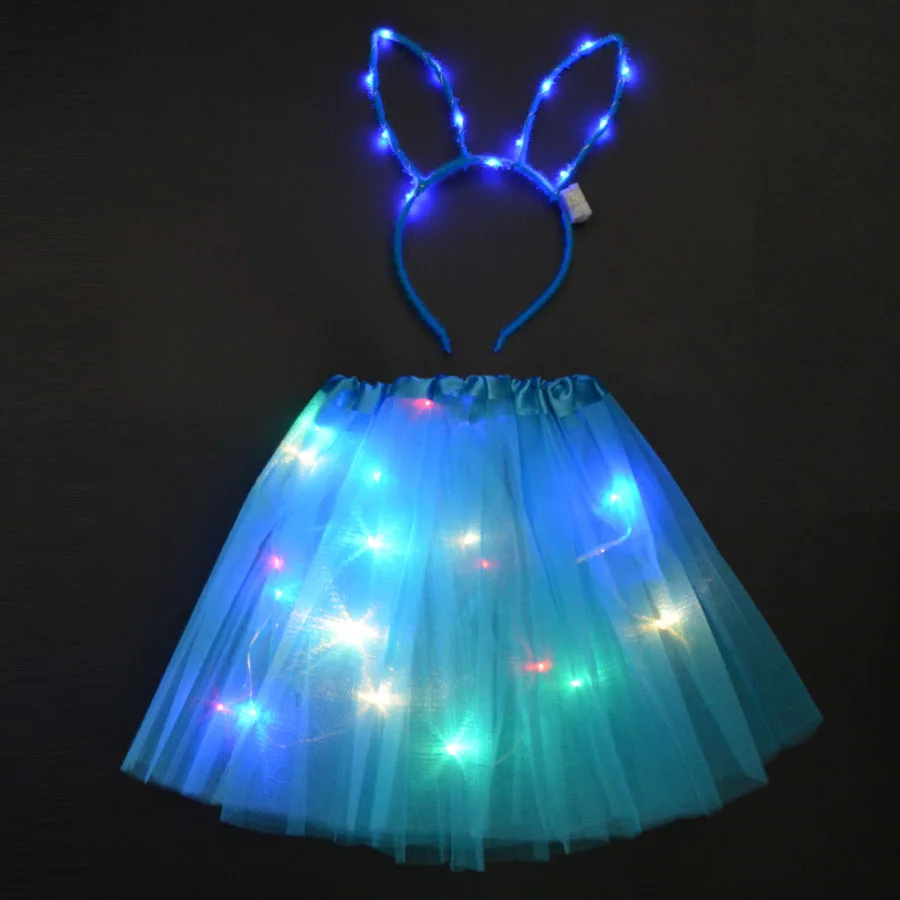LED Glowing Light Kids Girls Princess Tutu Dresses Children Clothing Wedding Party Headband Headwear Crown Cat