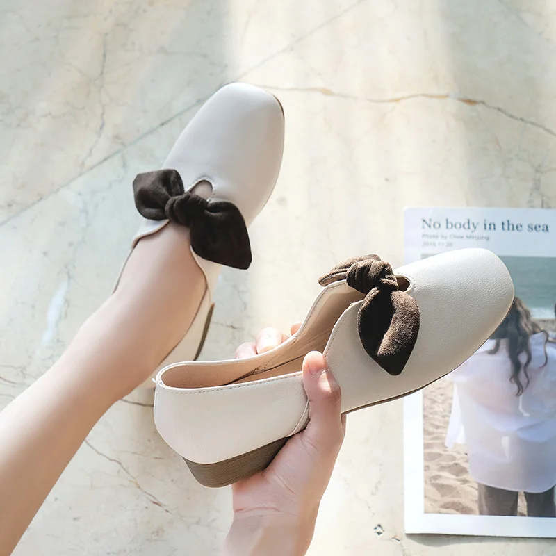 

Shoes Woman Flats Women's Moccasins Square Toe Shallow Mouth Modis Elegant All-Match Casual Female Sneakers Bow-Knot Dress 2020