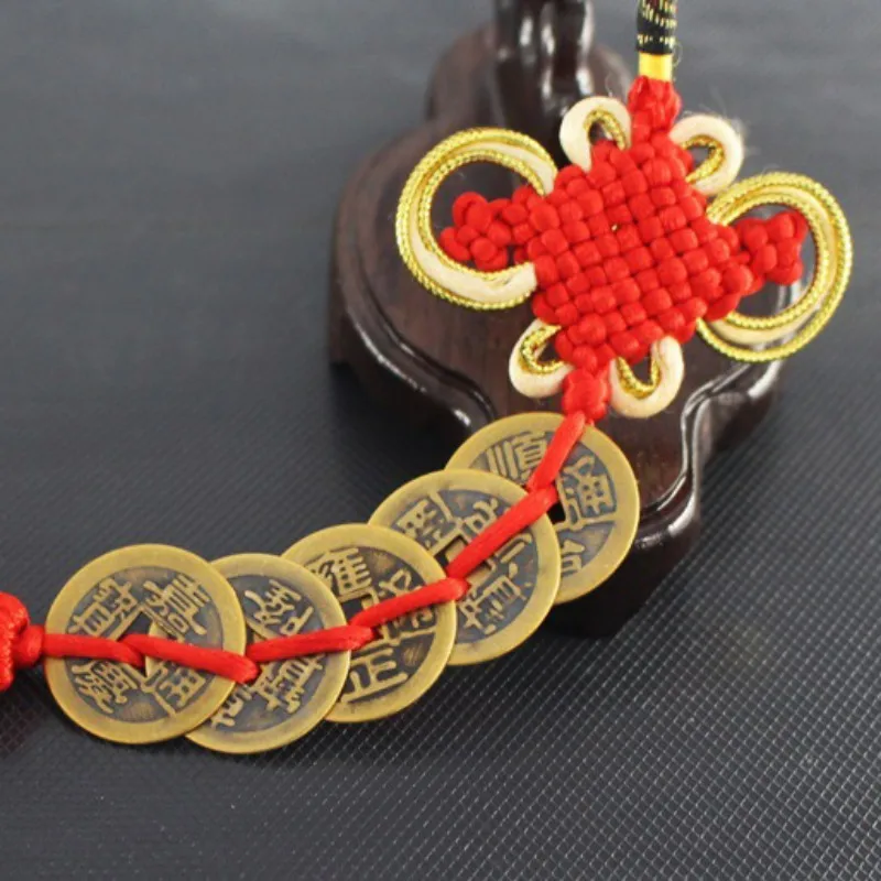 Red Five Emperors Coins Pendant Feng Shui Lucky China Knot Mascot Car/Door Decor 