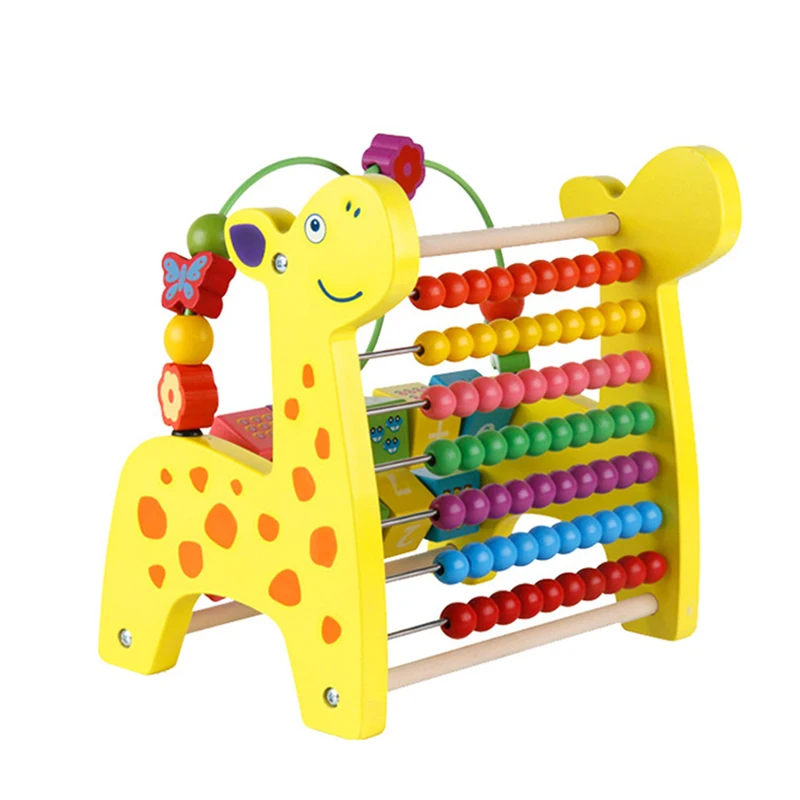 Детская деревянная игрушка, музыкальный ксилофон, животное, Ранняя математика, Обучающие игрушечные счеты, калькулят, бусина, стук, пианино, детская игрушка Монтессори - Цвет: Round Beads