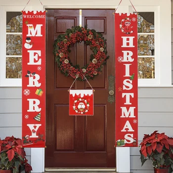 

Christmas Decorations for Home Porch Sign Ornament Merry Christmas Door Banner Xmas Holiday Hanging Cloth Couplet Party Supplies