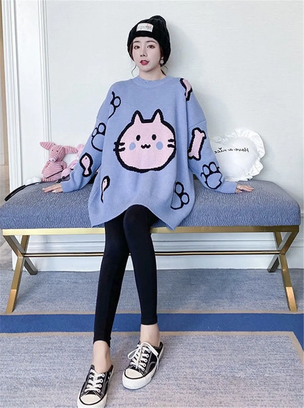 Meowgicians Cute Cartoon Cat Sweaters for Humans: Get Ready for Cuteness Overload! Sky Blue / L