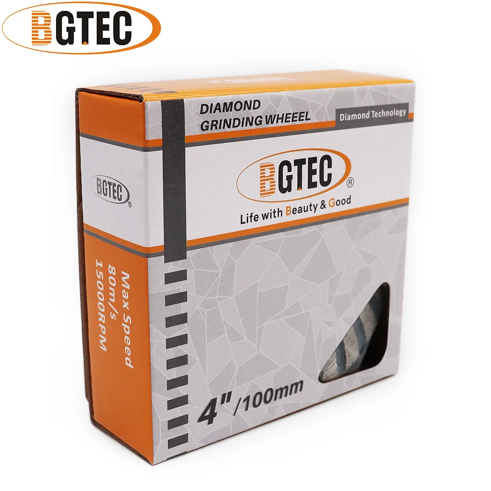 BGTEC 2pcs 4inch Diamond Turbo Row Grinding Cup Wheel 100mm flange concrete, Masonry, construction material Grinding discs