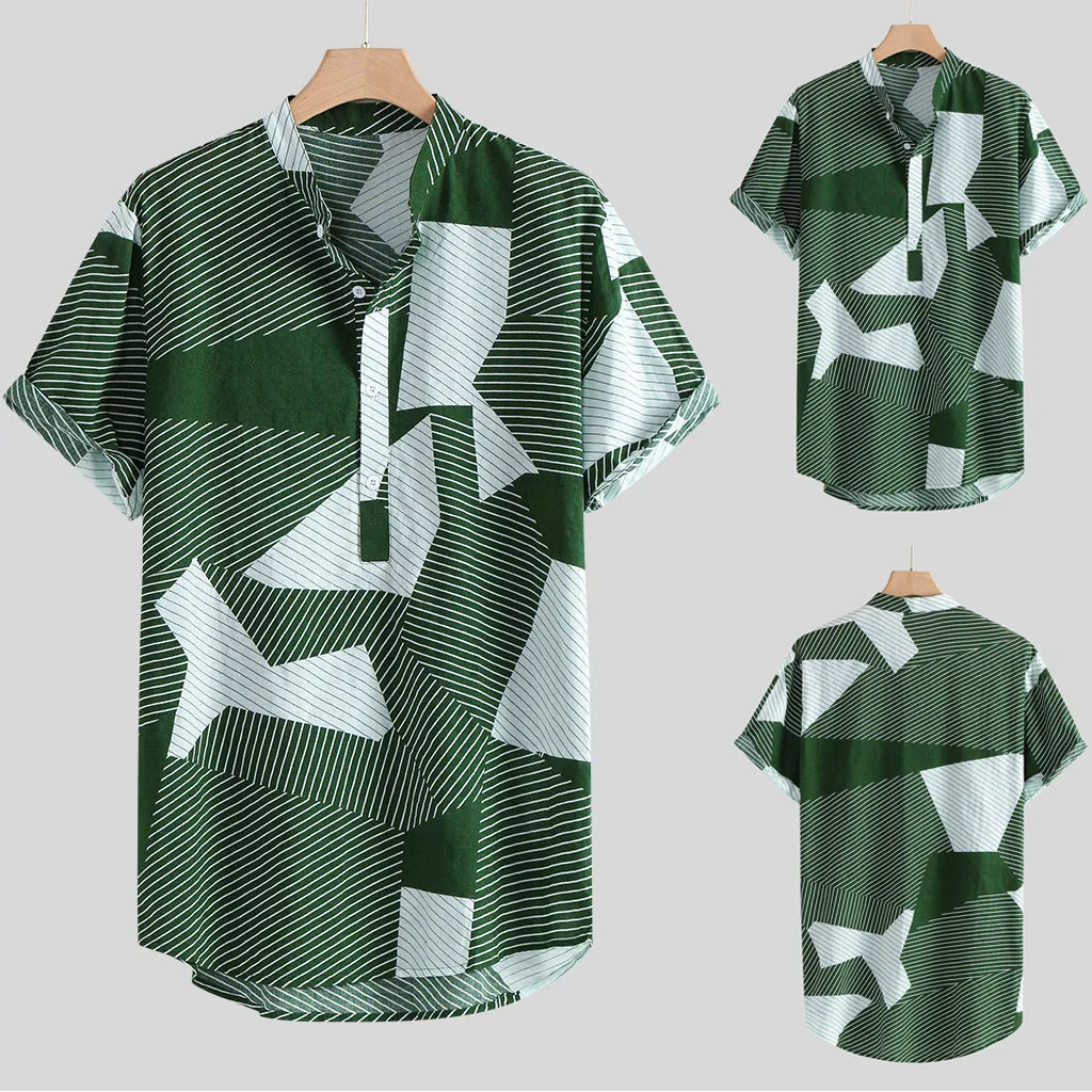 

Mens Multi Color Lump Chest Pocket Short Sleeve Round Hem Loose Shirts Blouse blouse Casual casual shirt Fashion