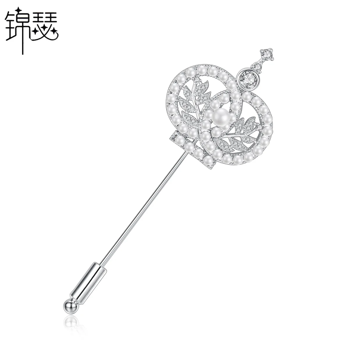 

Zither Giving Tree Brooch Copper with AAA Zircon Fashion Simple Korean-style Pearl Magic Staffs Women's Accessories