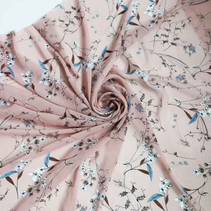 Элегантный цветочный принт материал лотоса розовый шифон платье ткань|chiffon dress