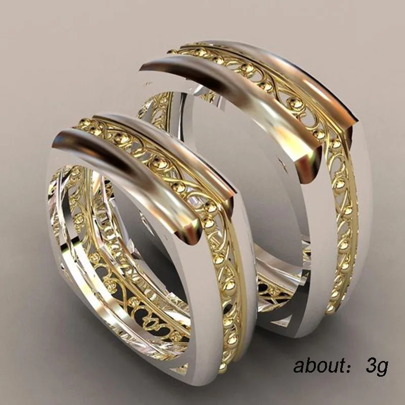 Современные выдалбливают двойной цвет золотые кольца для мужчин и женщин мода пара влюбленных кольца, свадебные украшения 2 шт./компл. Z5M364