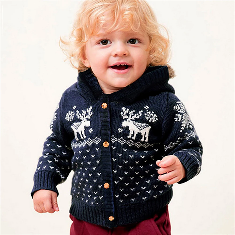 Американский Рождественский вязаный свитер с изображением оленя свитера для новорожденных девочек и мальчиков от 0 до 18 месяцев