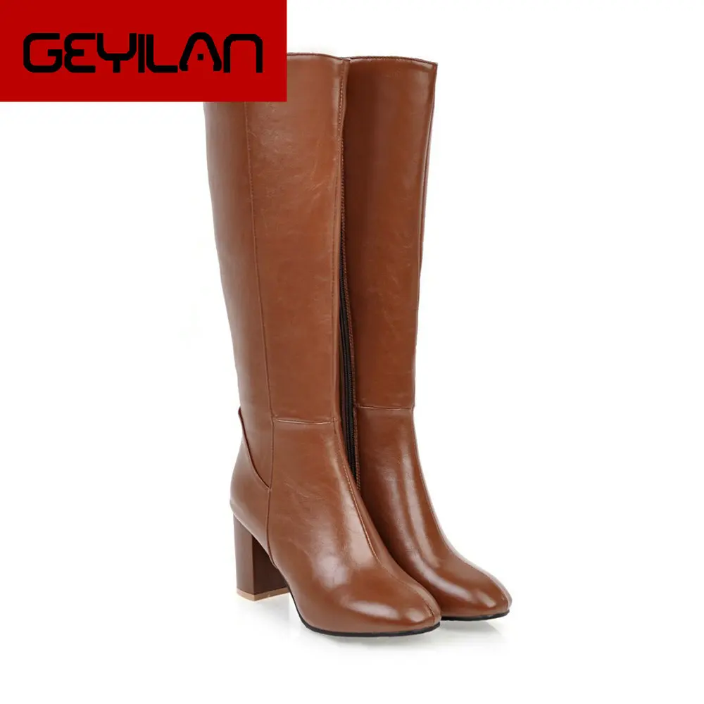 

fashion autumn winter boots women square toe zip high heels shoes knee high boots women 2019 new
