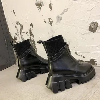 

High Boots Combat Women Platform Short Boots 2020 Fashion Gothic Shoes Women Black Thick Sole Front Zipper Ankle Boots