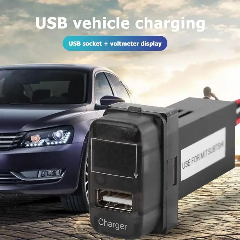 Умелое производство Мицубиси USB Автомобильные зарядные устройства превосходного качества с синим светодиодный вольтметр 2.1A USB зарядное устройство