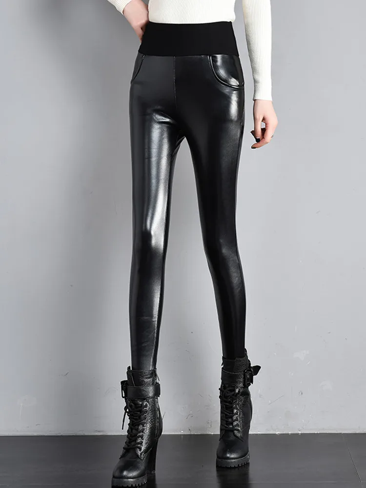 JUJULAND женские зимние брюки-карандаш черные эластичные леггинсы с высокой талией обтягивающий большого размера зимние плотные теплые брюки 9052