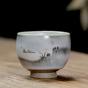 

Ru Kiln Hand-Painted Teacup Dehua Vintage Ceramic Teacup Kung Fu Tea Set Cup Master Single Cup
