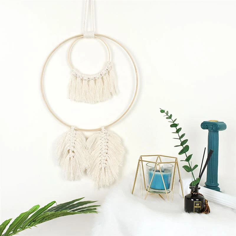 Macrame Home Feathered Charm Wall Hanging Boho Decor Hand-woven Tapestry