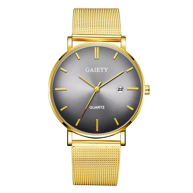Top Brand Mens Watches Fashion Ultra Thin Quartz Man Wrist Watch Luxury Men's Aurora Gradient Watch Casual Mesh Steel Male Clock - Цвет: gold grey gold