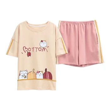

Cotton Pajamas Woman Cartoon Alphabet Print Pyjamas Womens Home Clothes for The Summer Pijama Algodon Mujer 2020 Cute Pajamas