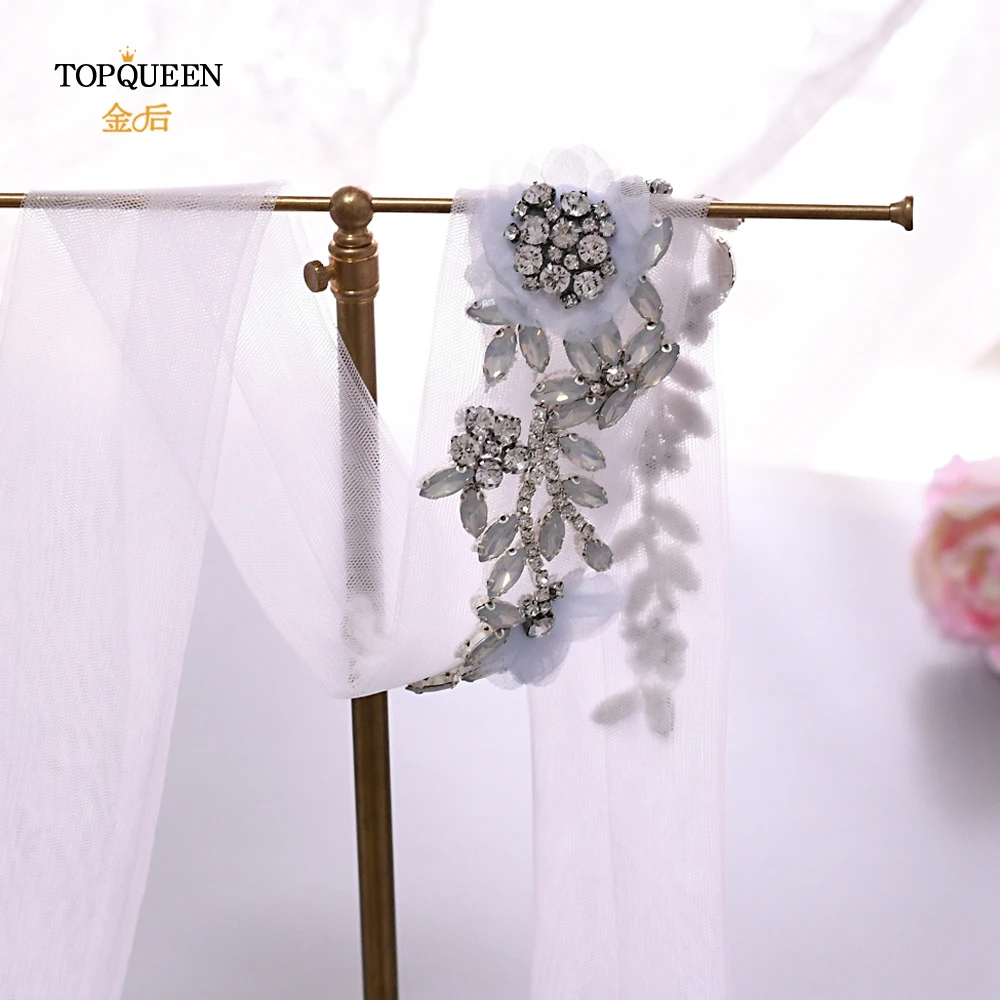 TOPQUEEN WS419 Голубой вышитый цветок Свадебная вуаль повязка на голову модный элегантный стиль головные уборы свадебное украшение для волос для невесты