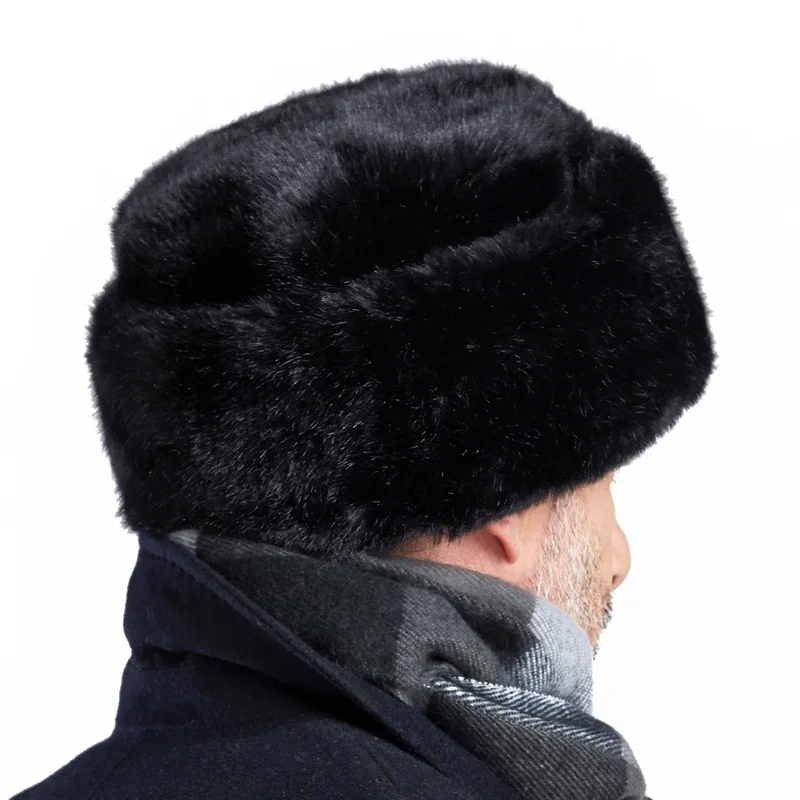 Men Black Luxury Faux Mink Fur Russian 